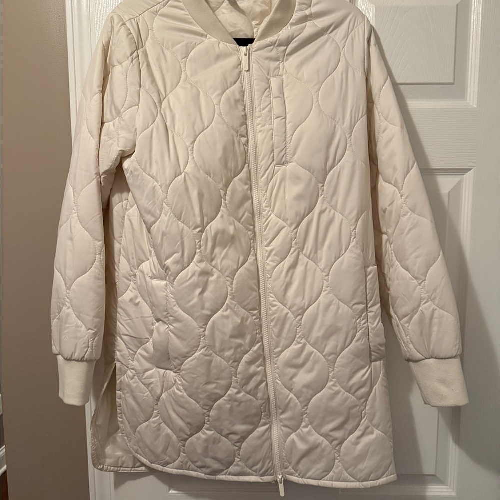 Zella Cream Quilted Puffer Jacket with Stand-Up Collar